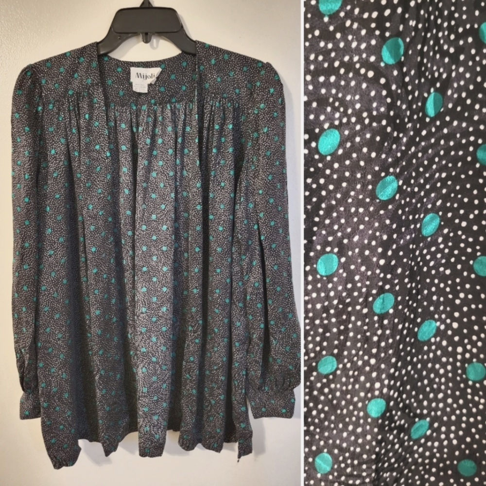 Vintage Polka-dot Black & Green Silk Jacket M